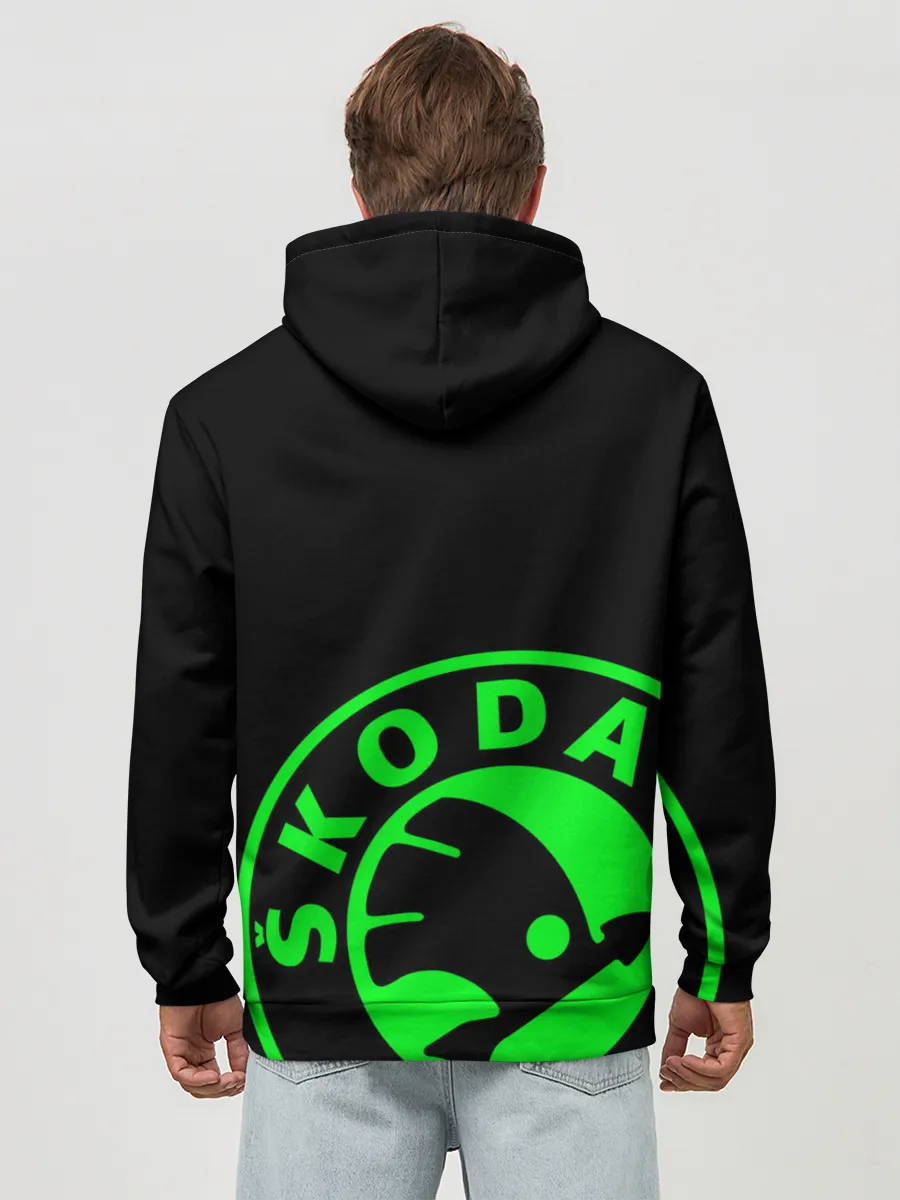 Худи мужской база хлопок / SKODA GREEN LOGO BLACK STYLE