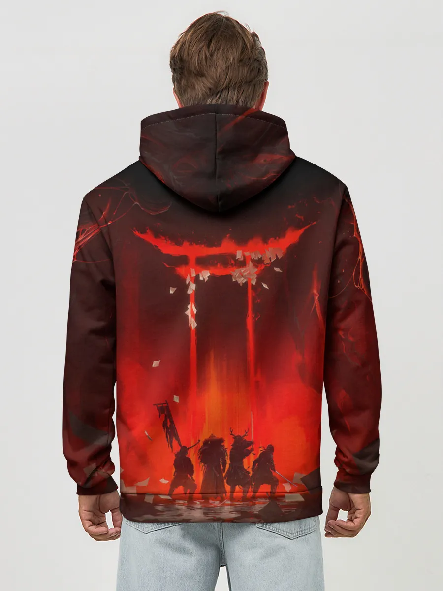 Худи мужской база хлопок / GHOST OF TSUSHIMA САМУРИ В ОГНЕ