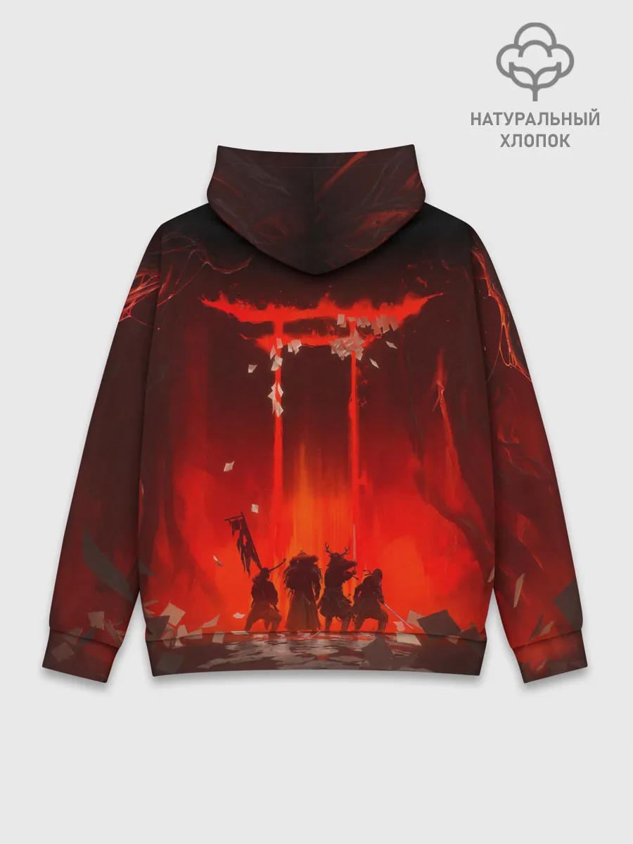 Худи мужской база хлопок / GHOST OF TSUSHIMA САМУРИ В ОГНЕ