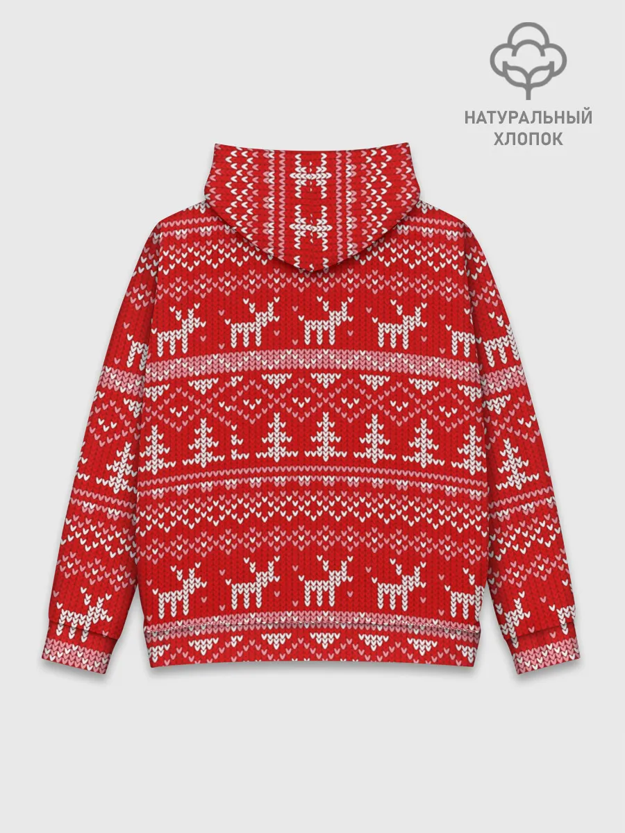 Худи мужской база хлопок / Новогодний узор с оленями и елкой