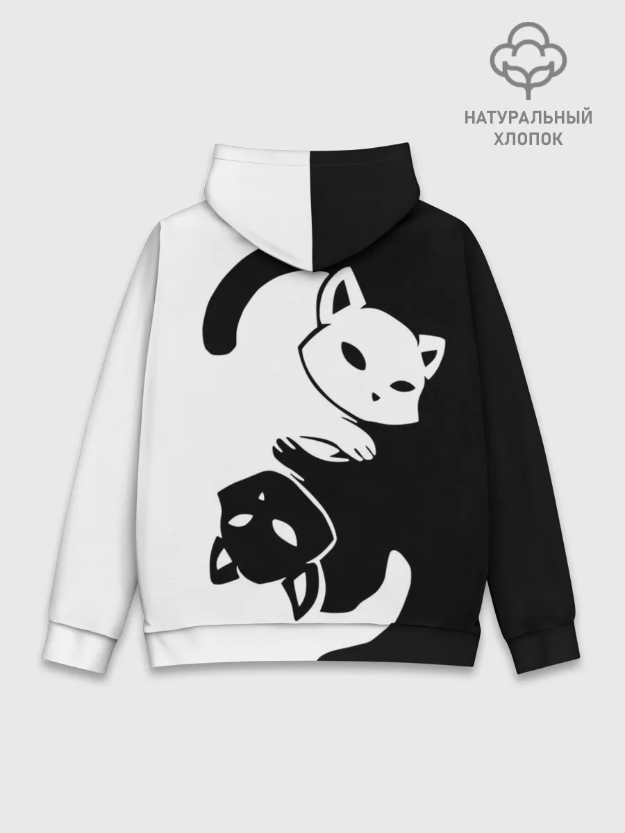 Худи мужской база хлопок / Черный и белый кот кувыркаются.
