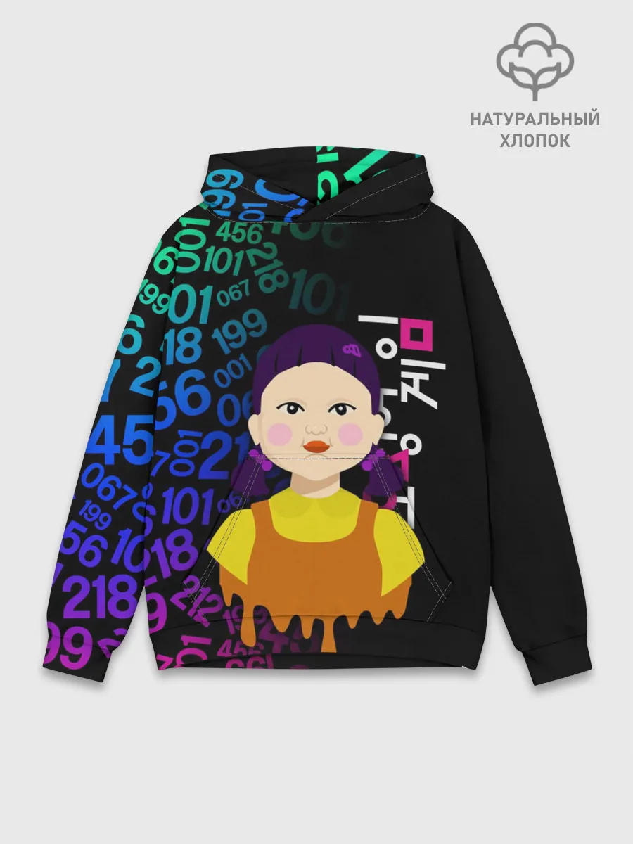 Худи мужской база хлопок / ИГРА В КАЛЬМАРА / SQUID GAME / КУКЛА / УЗОР