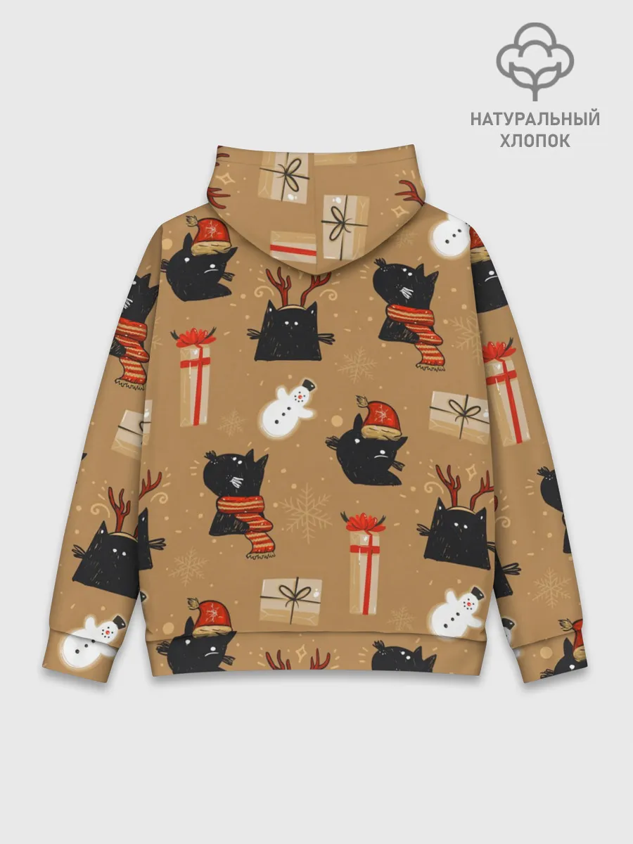 Худи мужской база хлопок / Черные новогодние коты