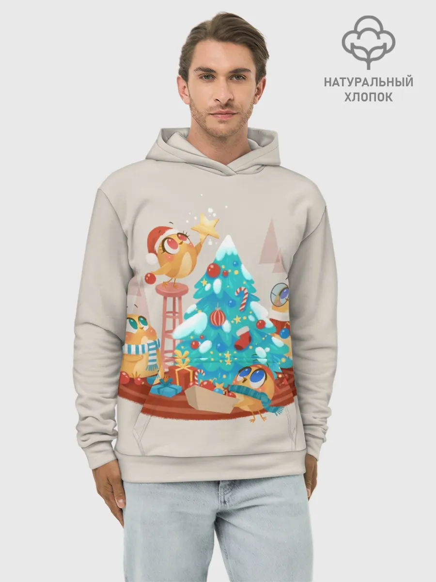 Худи мужской база хлопок / Зверята празднуют новый год