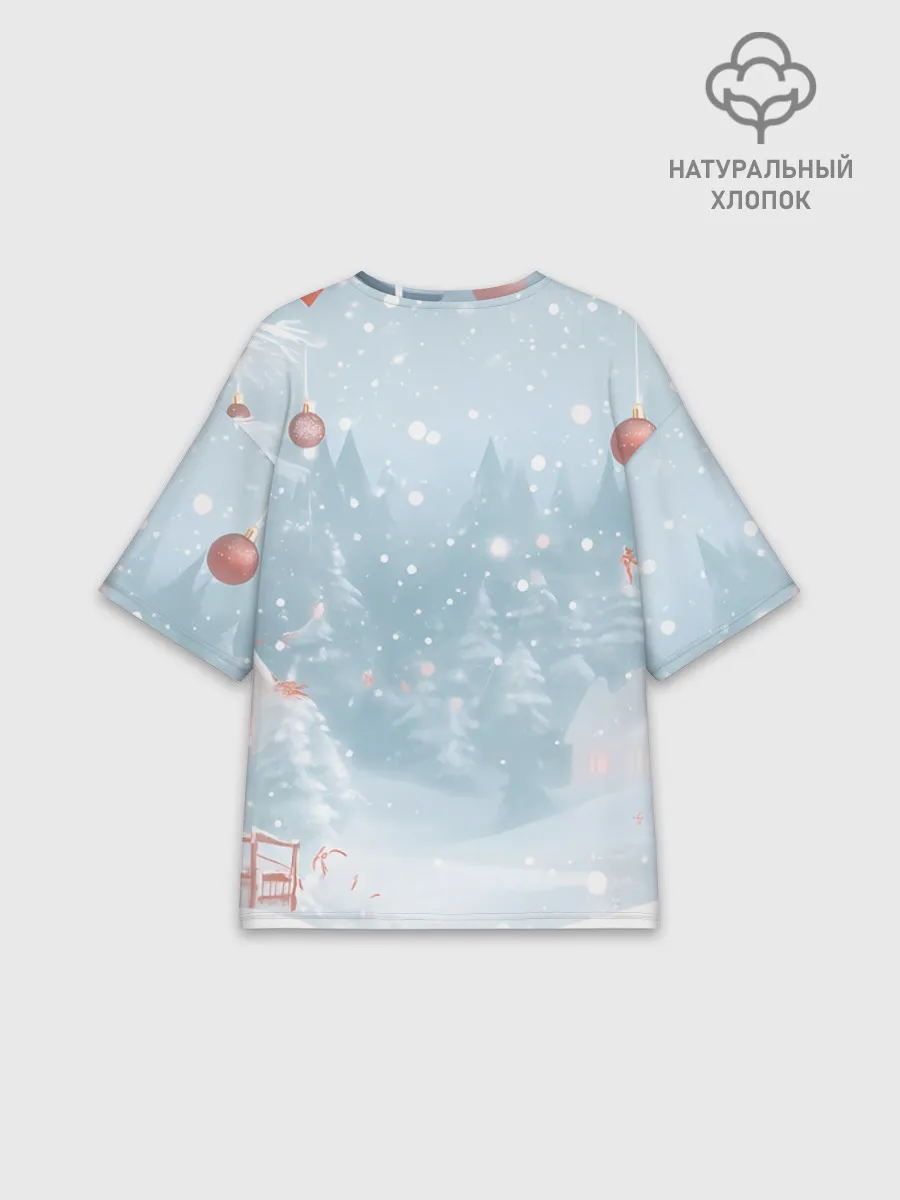 Женская футболка оверсайз хлопок / Пони Новый год