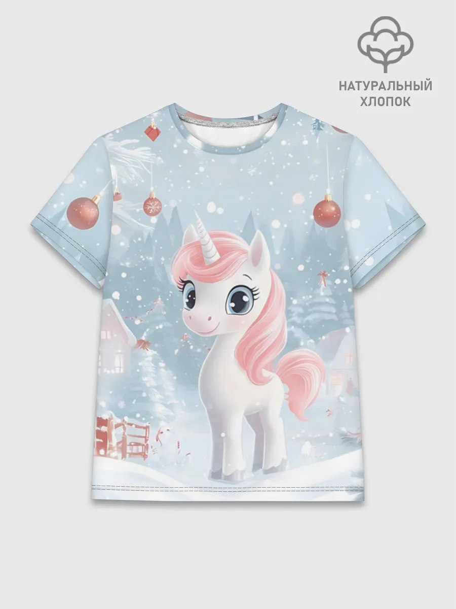 Женская базовая футболка хлопок / Пони Новый год