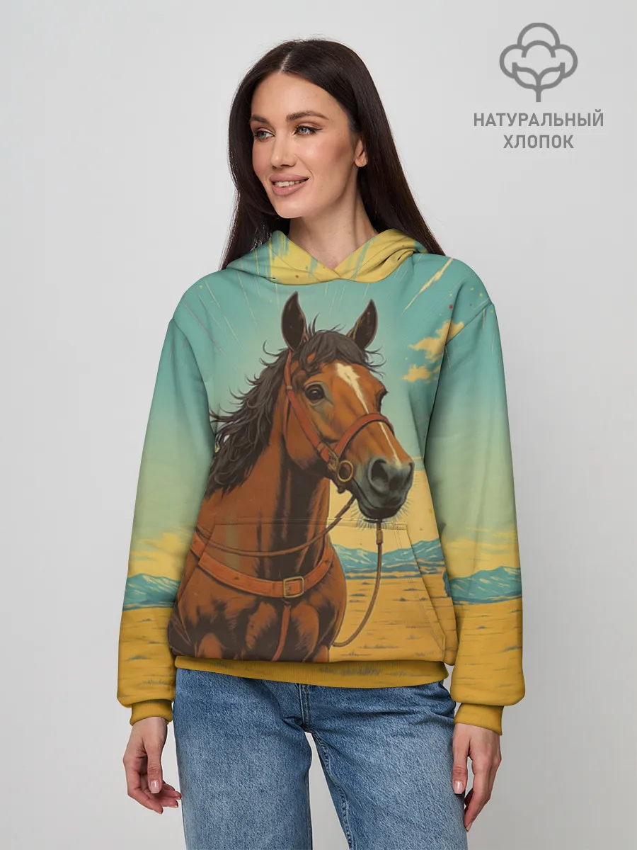 Худи женский база хлопок / Loshad_v_pustine