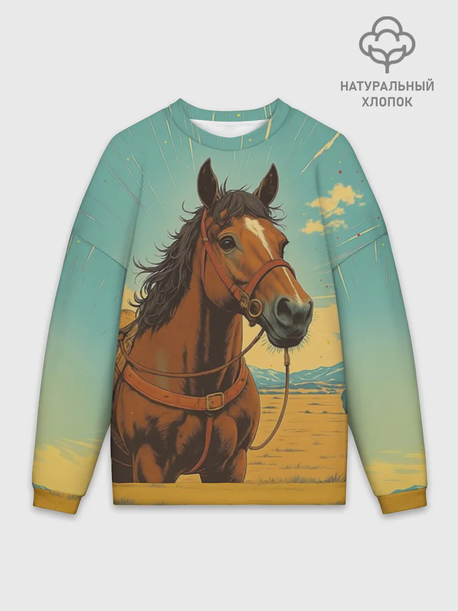 Мужской свитшот оверсайз хлопок / Loshad_v_pustine
