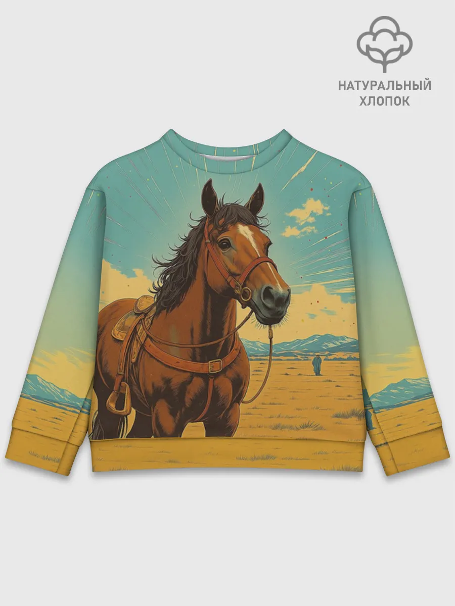 Детский свитшот хлопок / Loshad_v_pustine