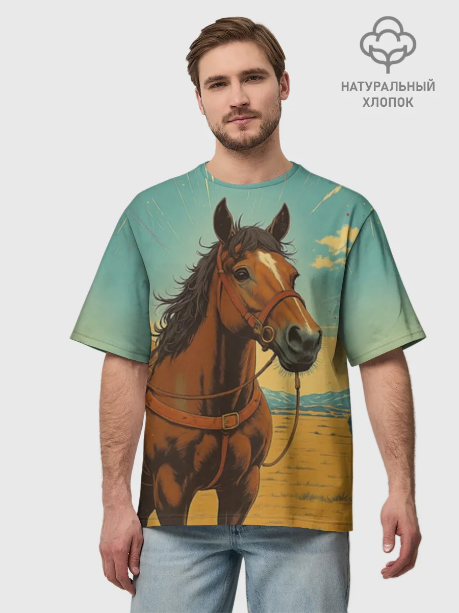 Мужская футболка оверсайз хлопок / Loshad_v_pustine