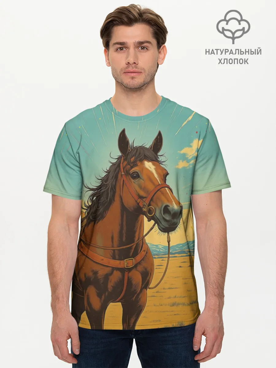 Мужская базовая футболка хлопок / Loshad_v_pustine