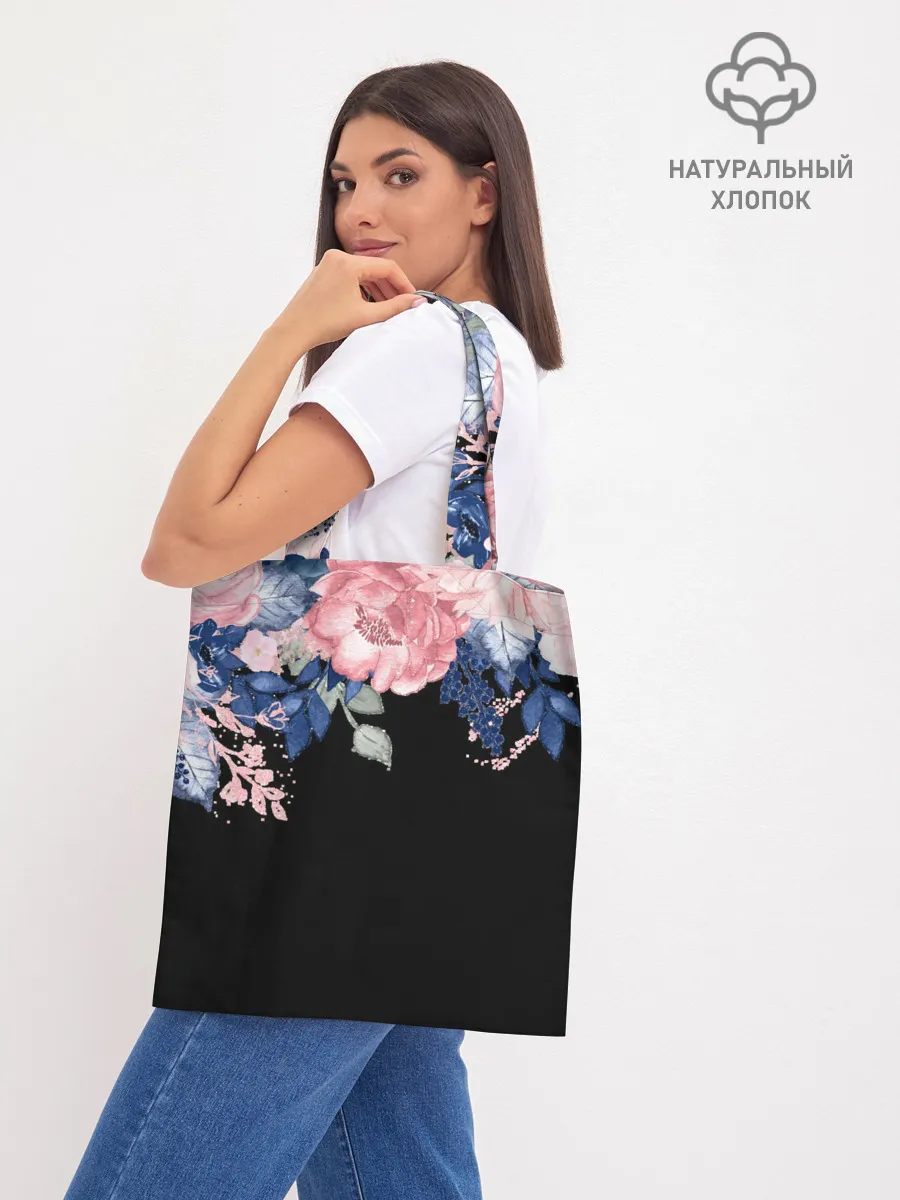 Шоппер база / цветы на черном