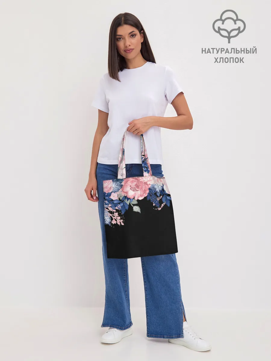 Шоппер база / цветы на черном