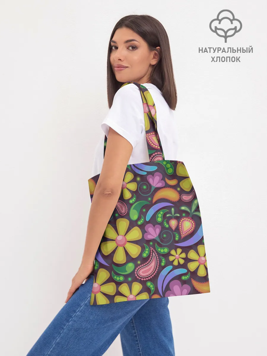 Шоппер база / летние цветы узор на темном