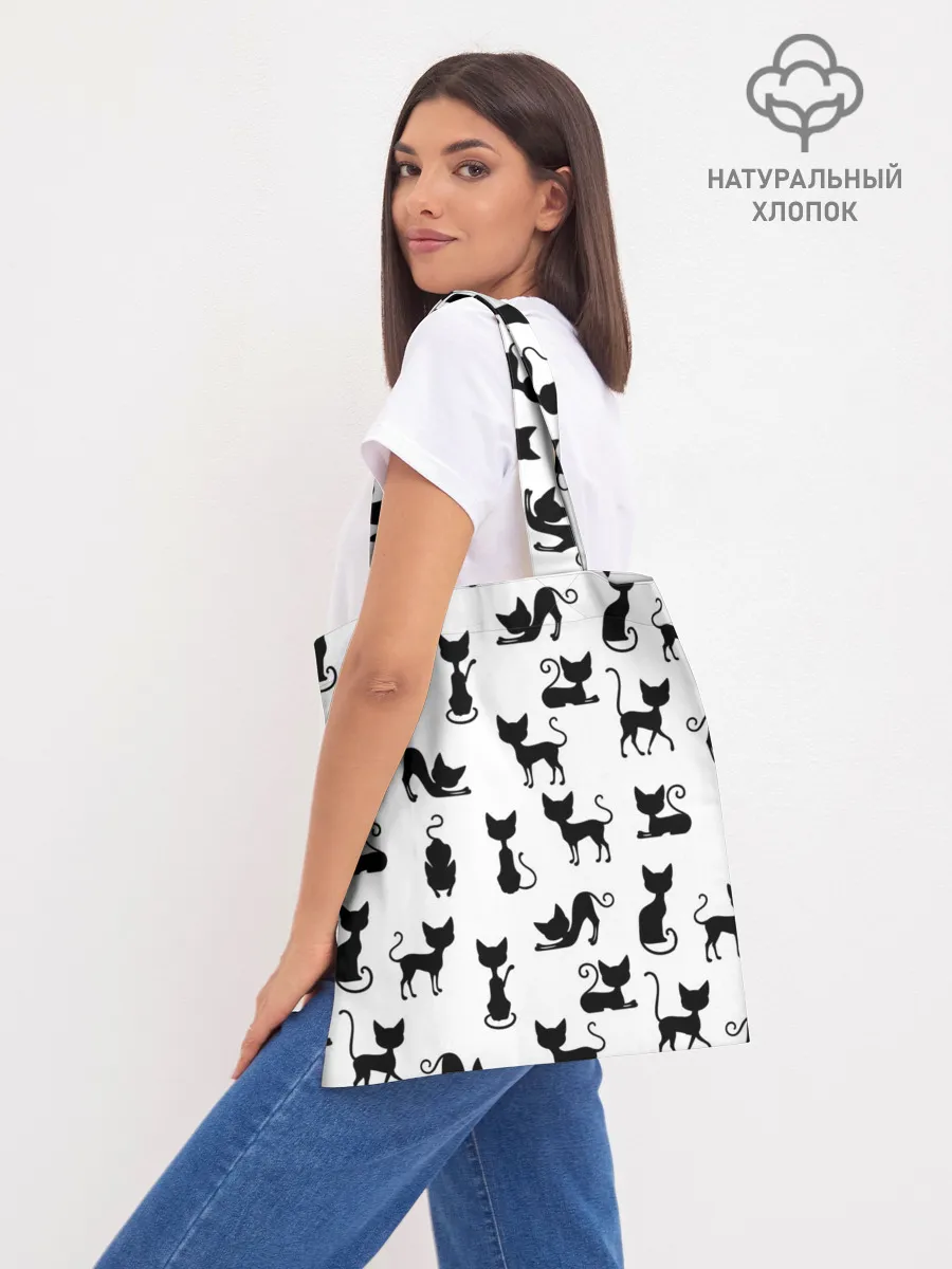Шоппер база / КОШКИ БЕЛОЕ НА ЧЕРНОМ