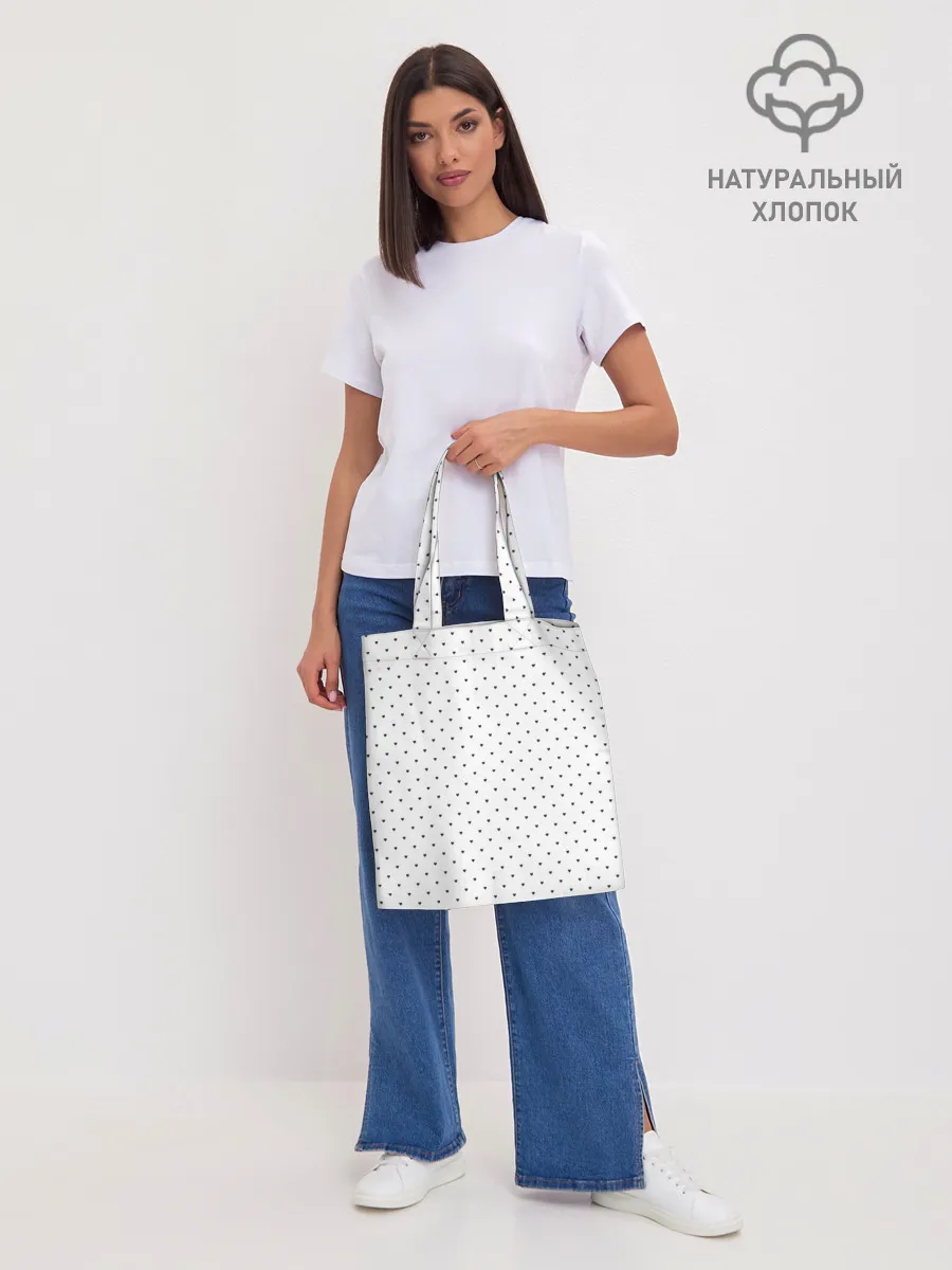 Шоппер база / Сердечки черные на белом