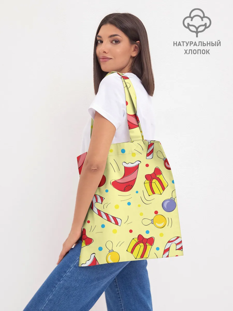 Шоппер база / Новогодний узор на желтом фоне