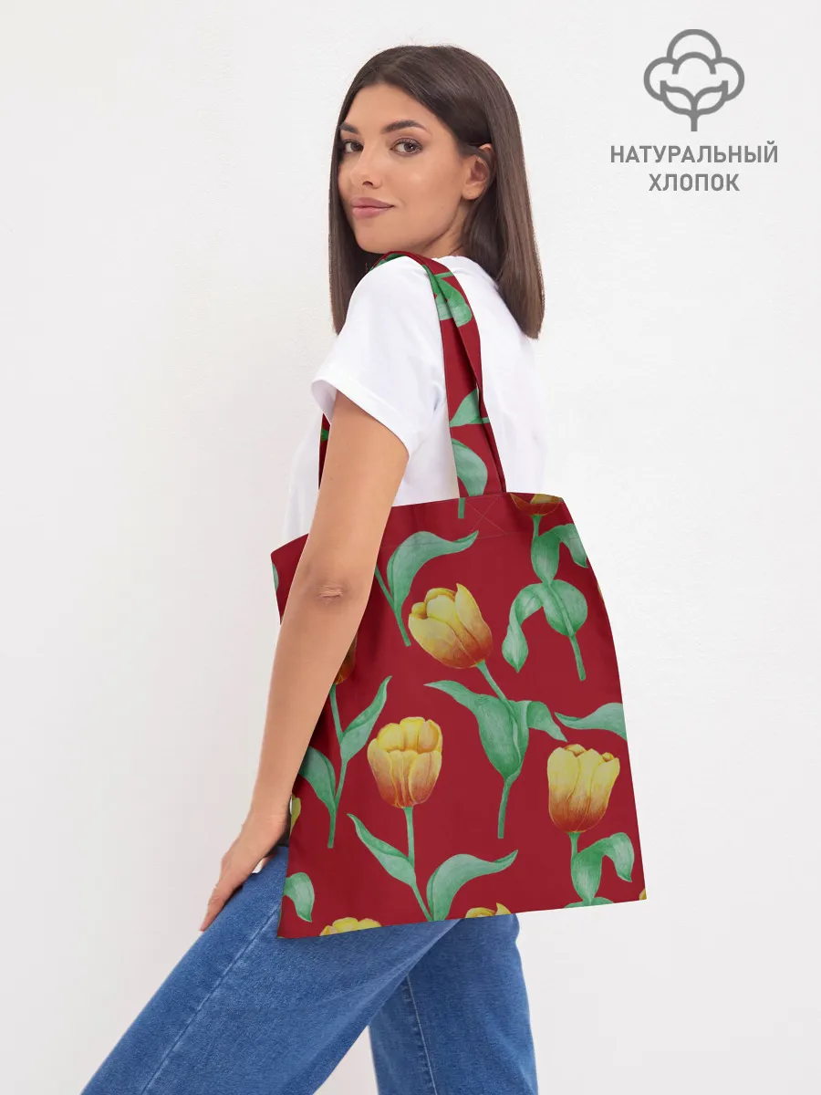 Шоппер база / Тюльпаны на красном фоне