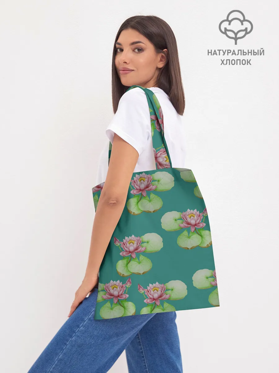 Шоппер база / Лотосы на темно бирюзовом фоне