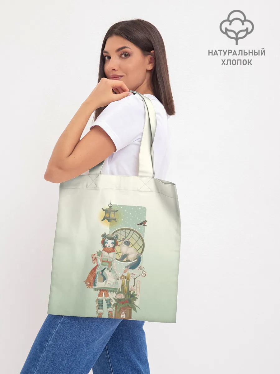 Шоппер база / девушка кимоно зима Япония кот