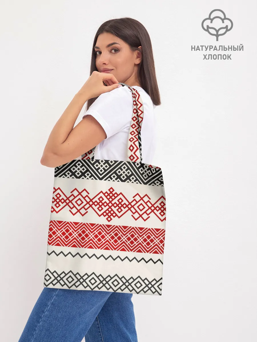 Шоппер база / Славянский узор красно-черный