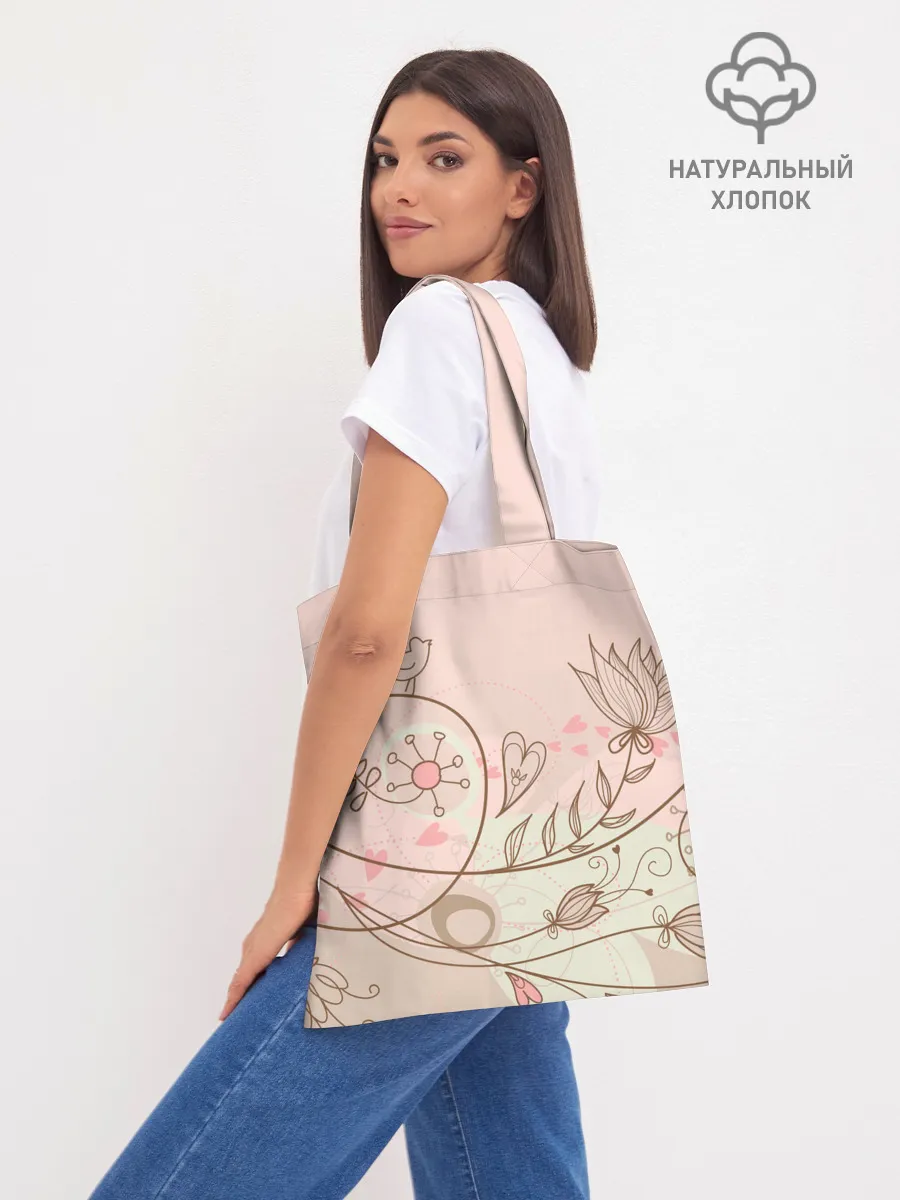Шоппер база / Летний узор цветы птичка