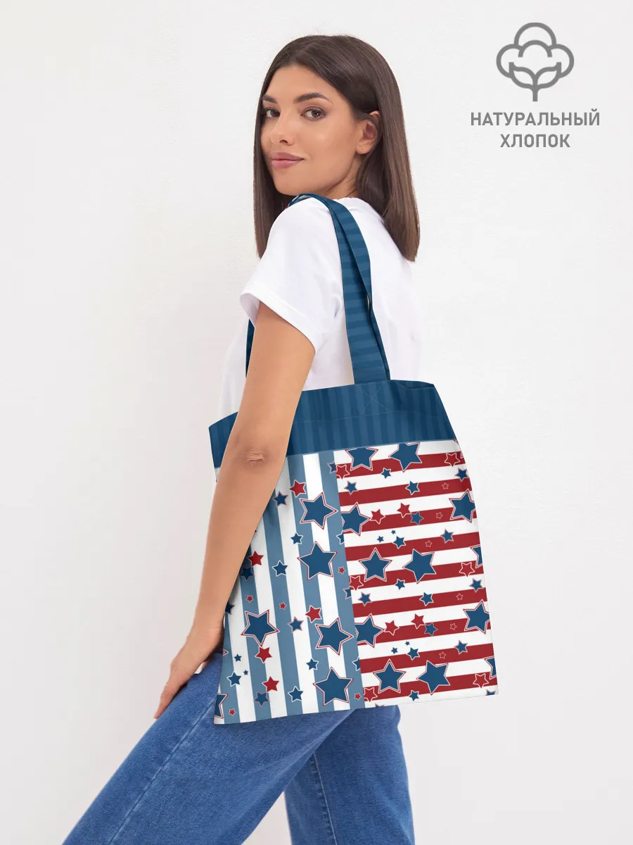 Шоппер база / Голубые звезды на полосатом