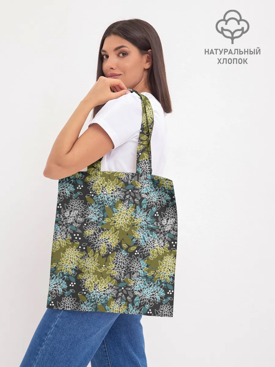 Шоппер база / Черно оливковый цветочный