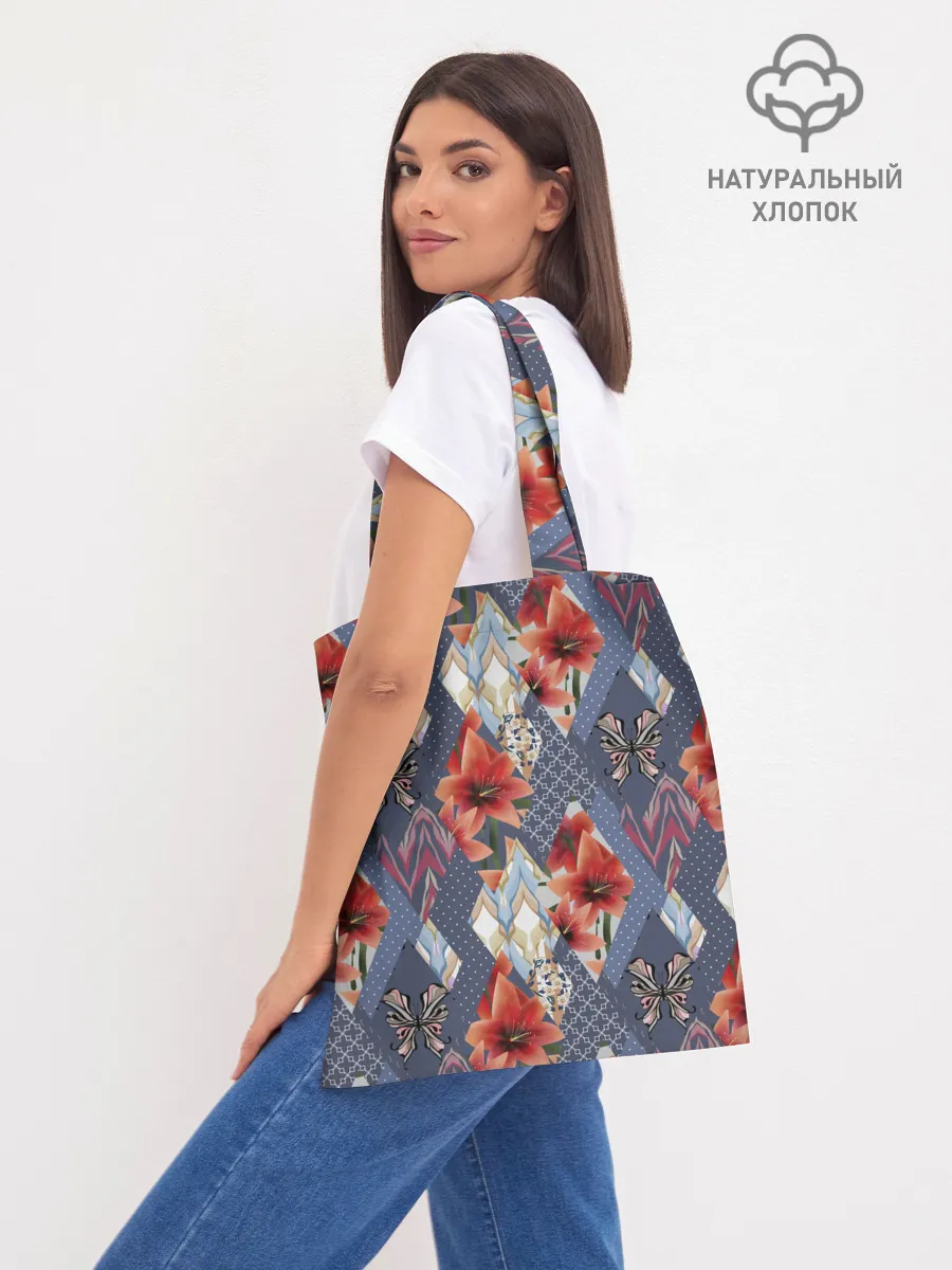 Шоппер база / Оранжево-серый пэчворк