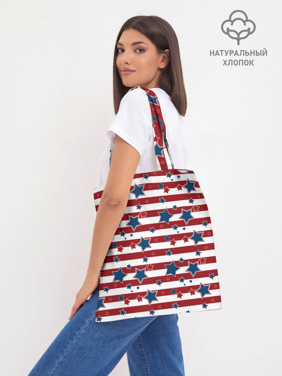 Шоппер база / Синие звезды на полосатом фоне