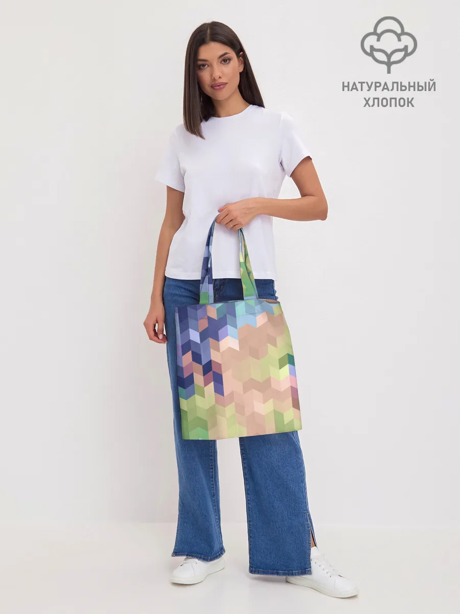 Шоппер база / Абстрактный бежево-синий узор