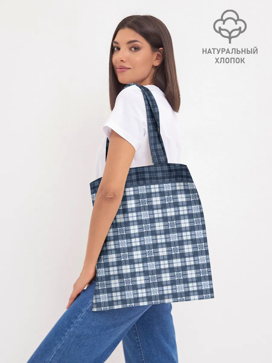 Шоппер база / Синий узор в клетку