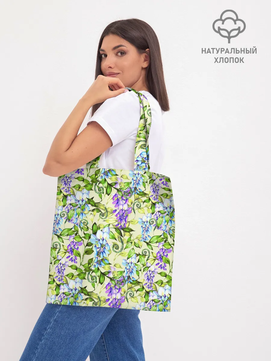 Шоппер база / Глициния на бежевом фоне