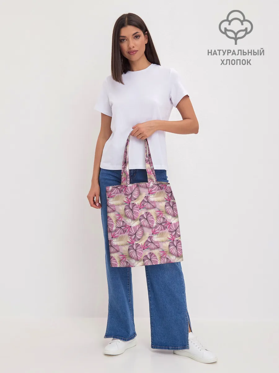 Шоппер база / Розовый тропический узор