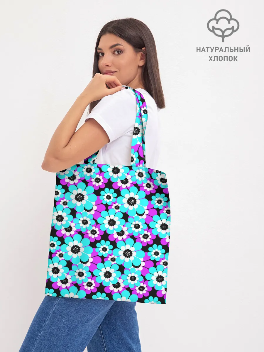 Шоппер база / Яркие бирюзовые цветы