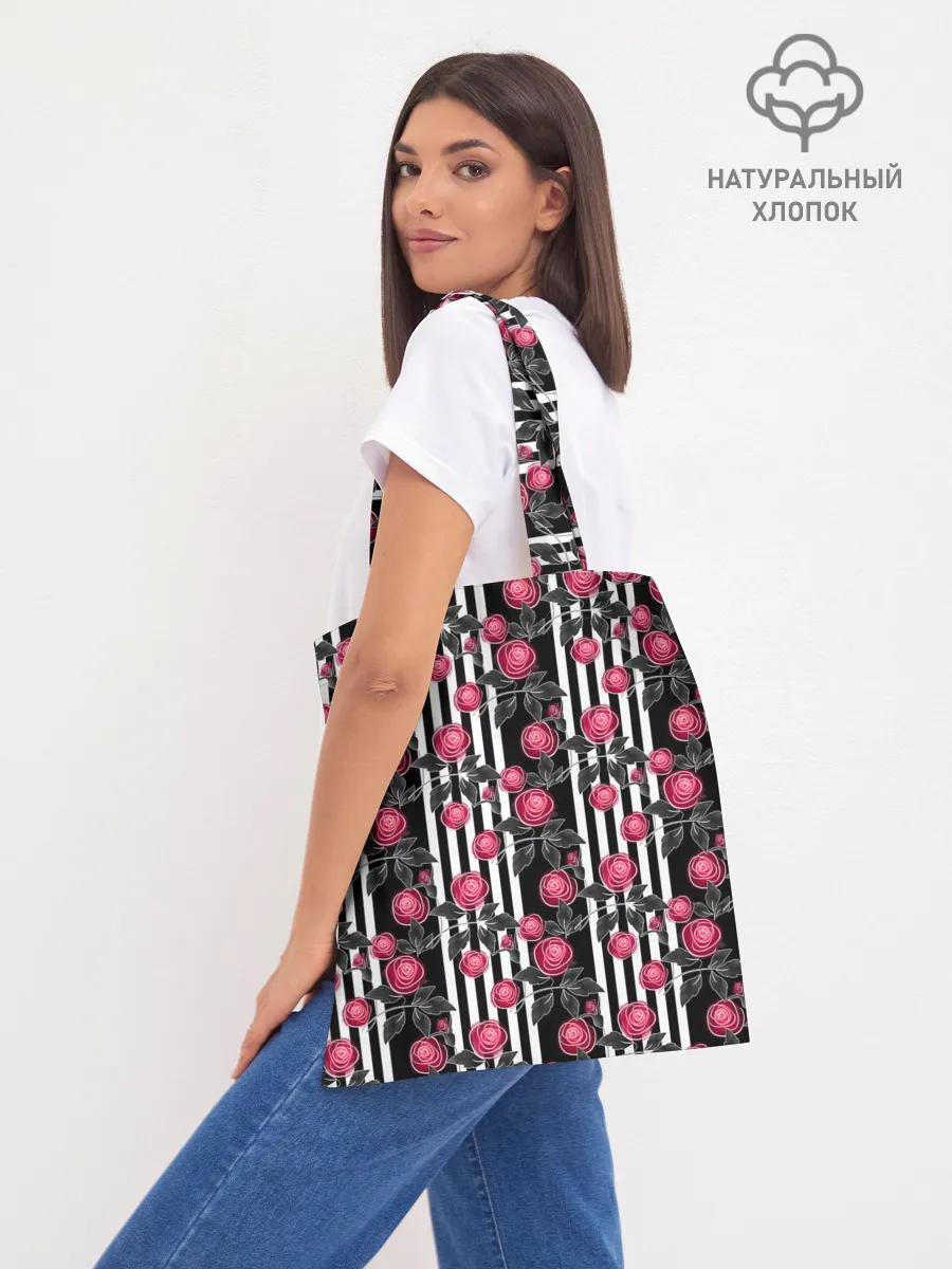Шоппер база / акварельные розы на полосатом