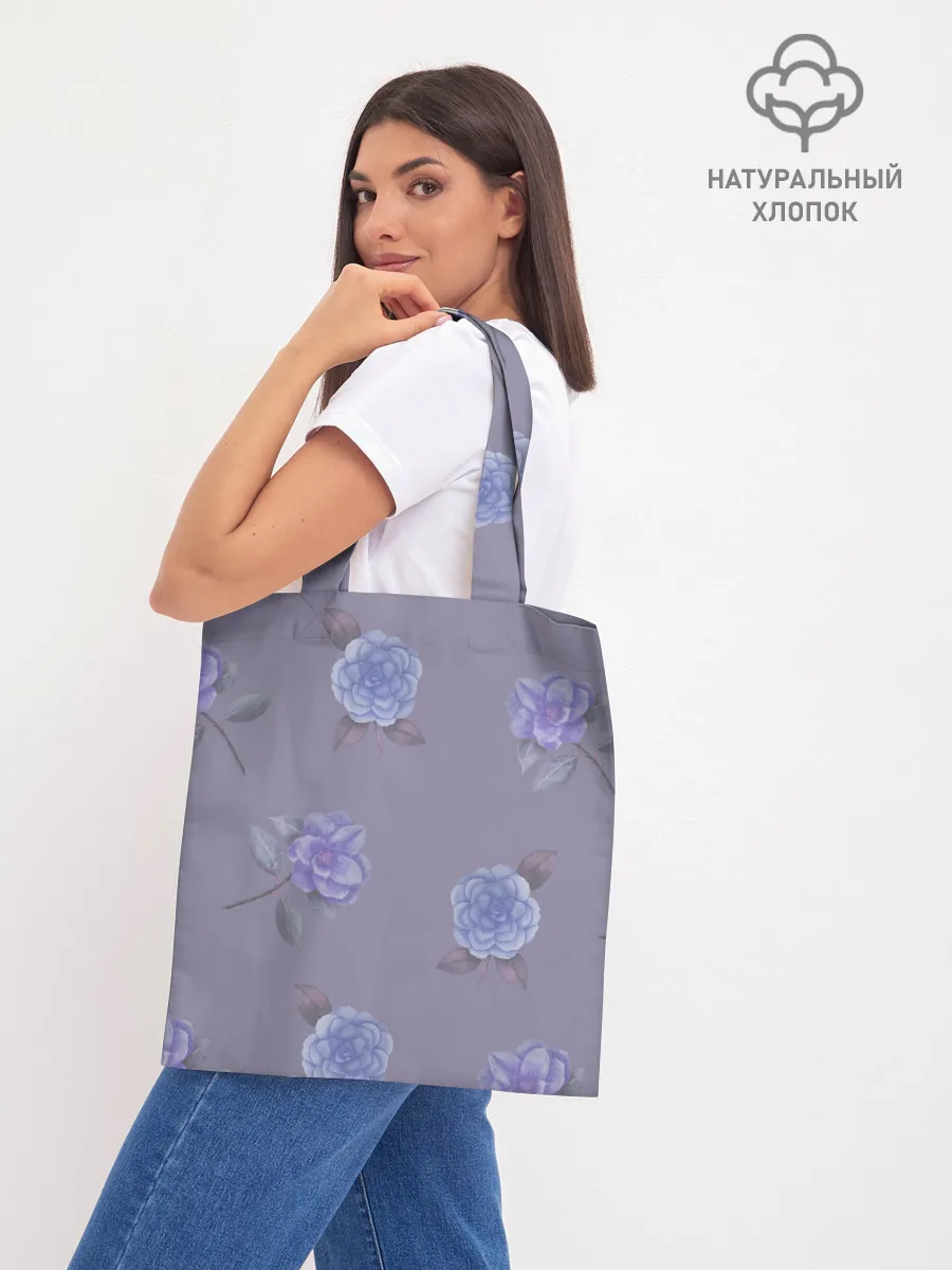 Шоппер база / Голубые камелии на сером