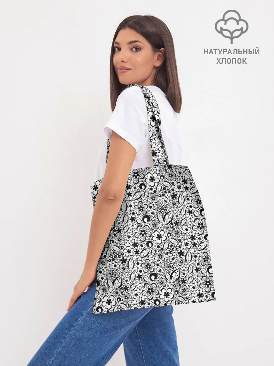 Шоппер база / Черное кружево цветочное