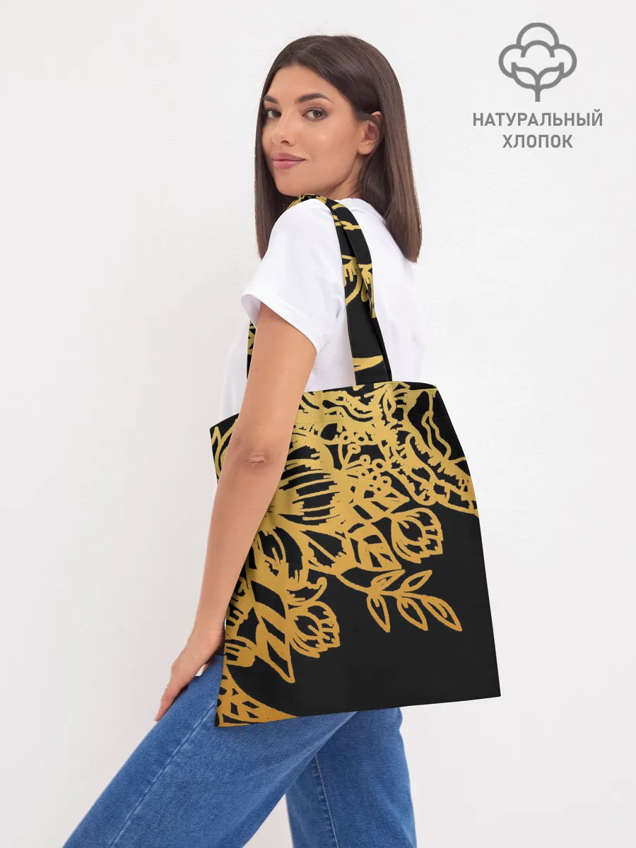 Шоппер база / Золотые цветы на белом
