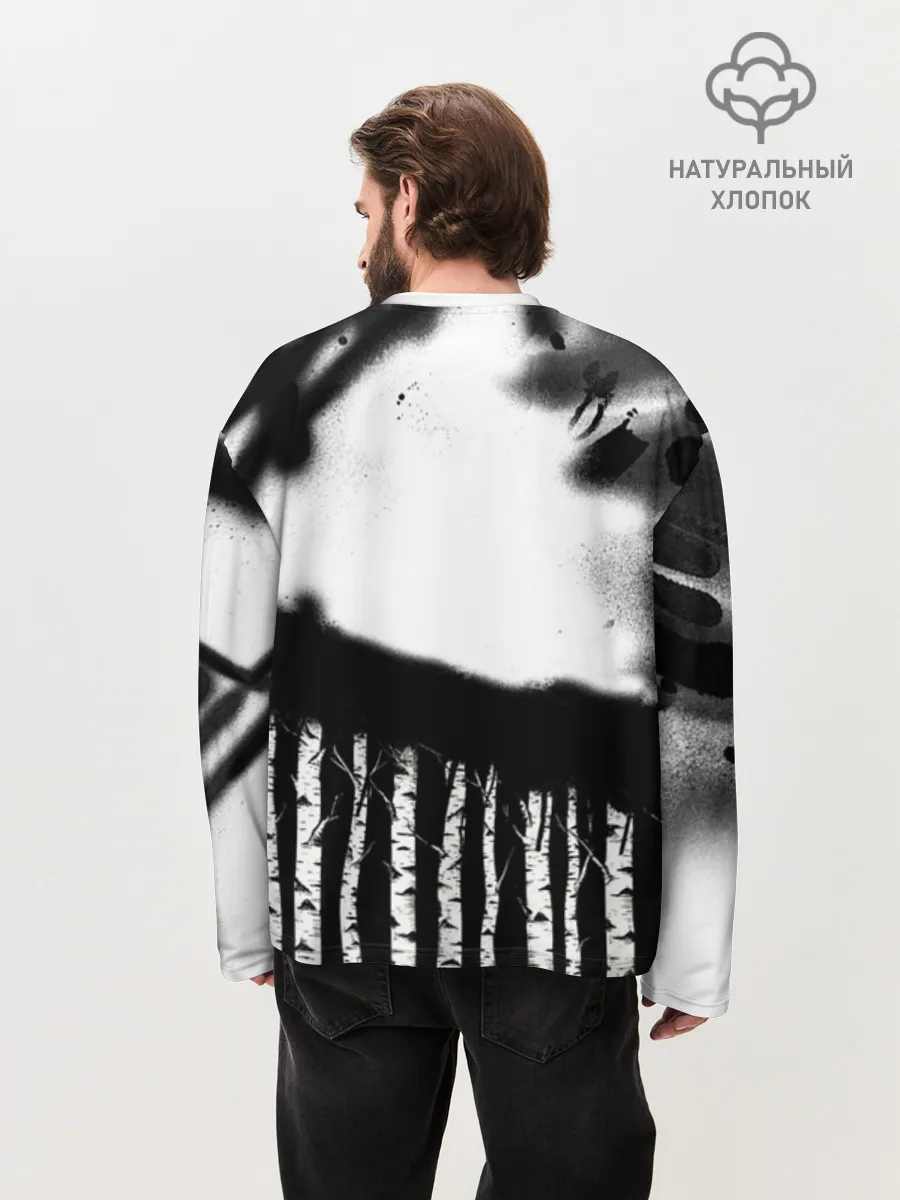 Мужской лонгслив оверсайз хлопок / Русское граффити