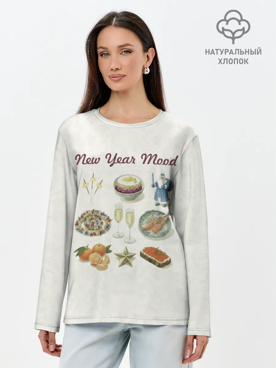 Лонгслив женский. Хлопок / Новогодний советский коллаж