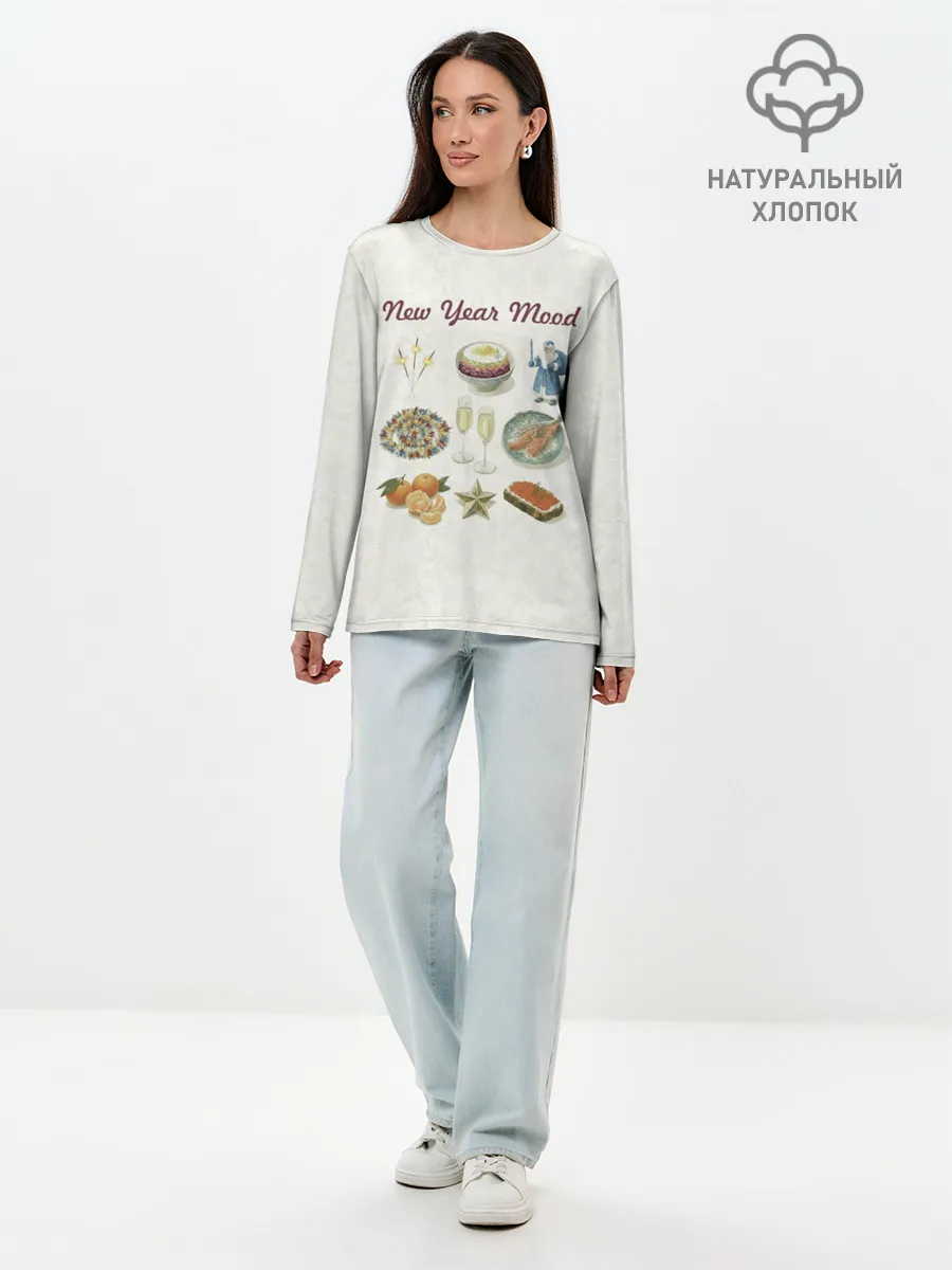 Лонгслив женский. Хлопок / Новогодний советский коллаж