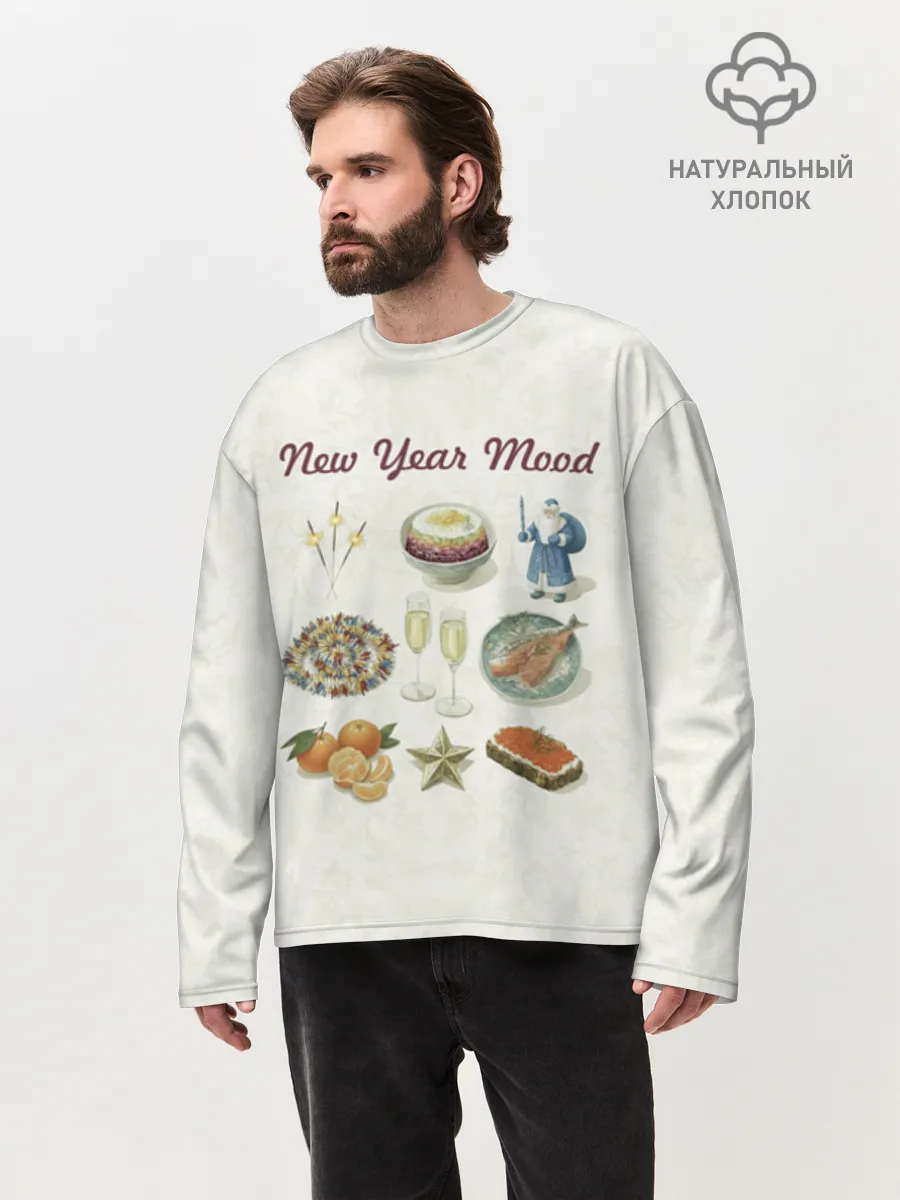 Мужской лонгслив оверсайз хлопок / Новогодний советский коллаж