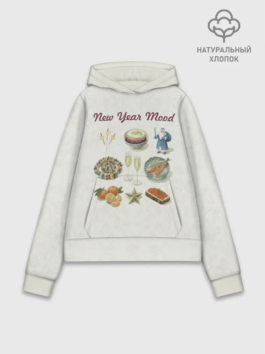 Худи женский база хлопок / Новогодний советский коллаж