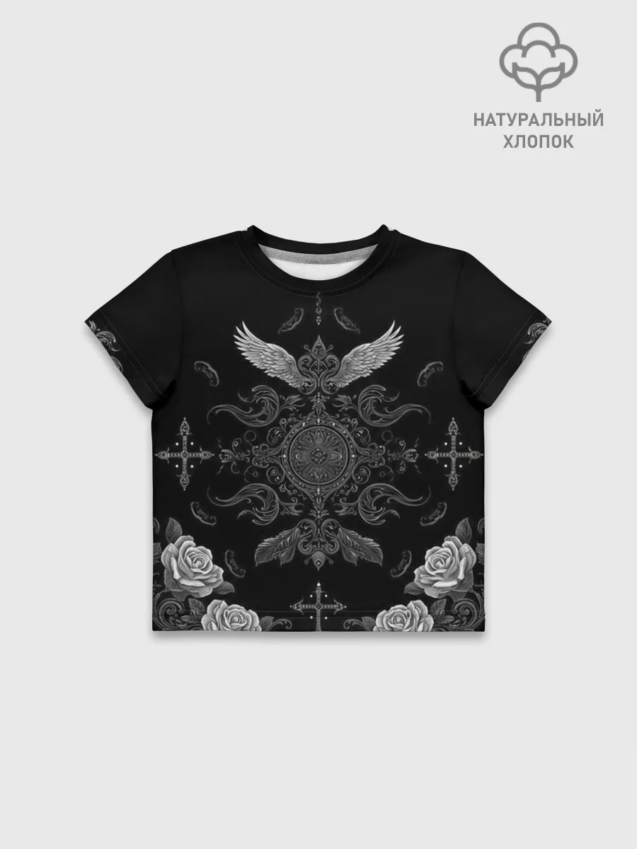 Футболка для девочки укороченная оверсайз хлопок / GothicBlack