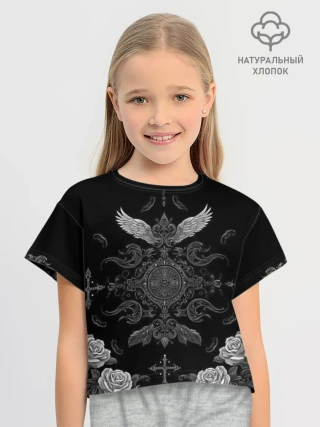 Футболка для девочки укороченная оверсайз хлопок / GothicBlack