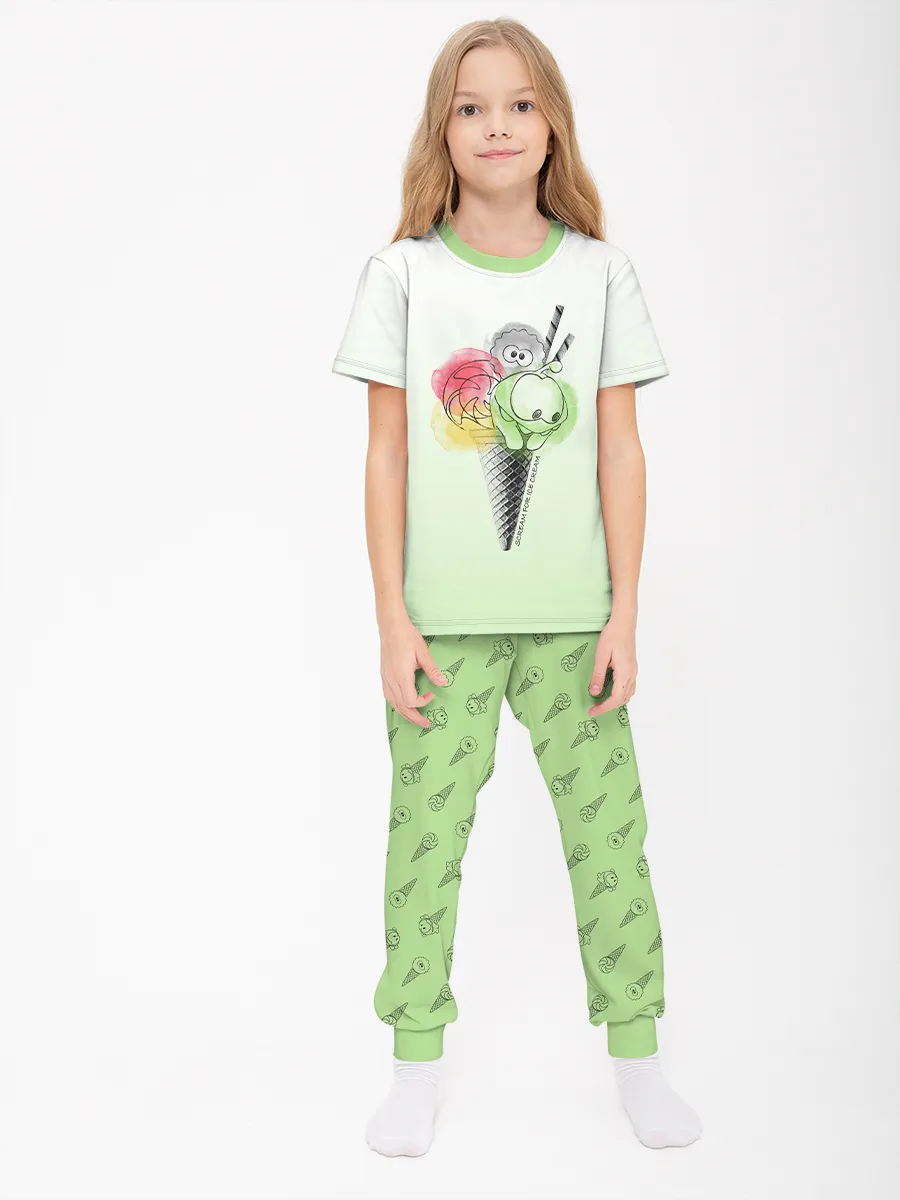 Детская пижама с брюками хлопок / Ам Ням CreamGreen