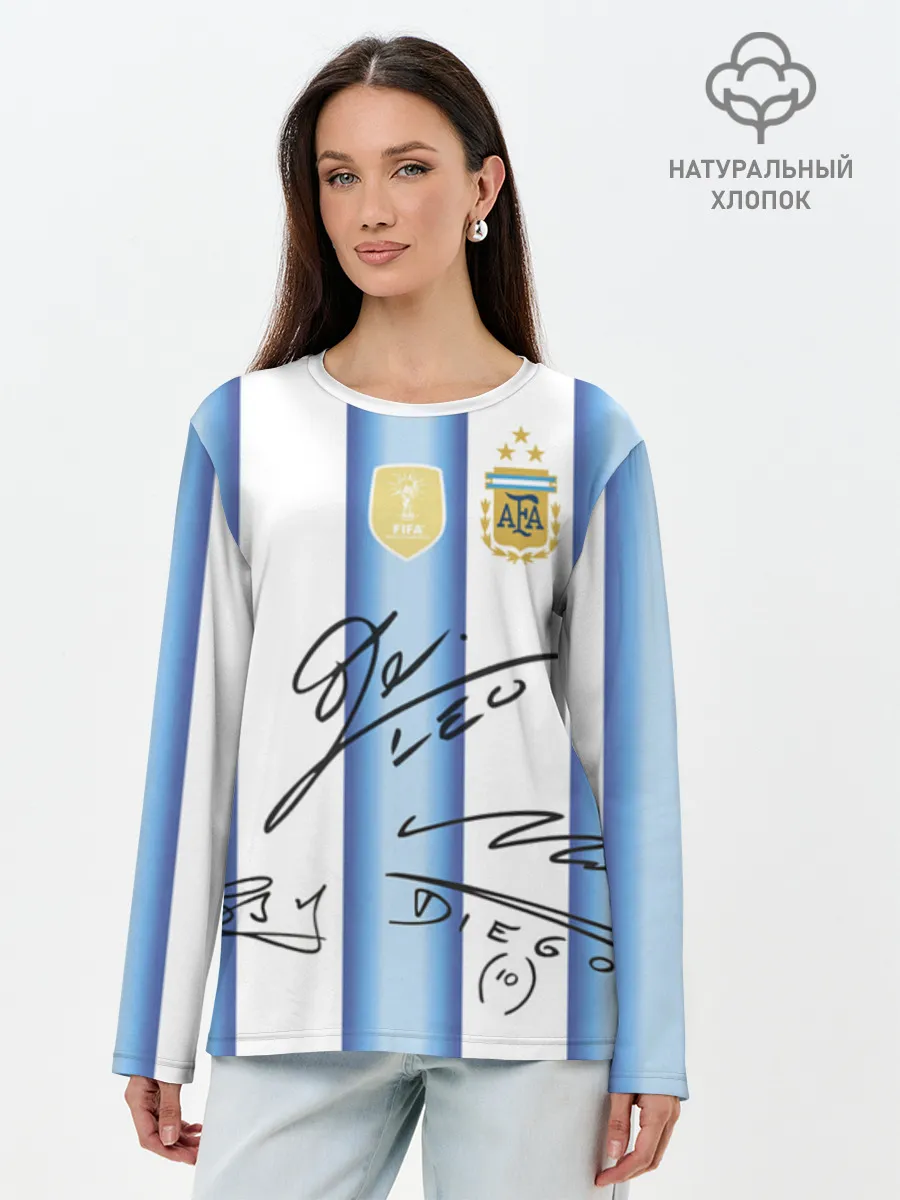 Лонгслив женский. Хлопок / Аргентина автографы футболистов