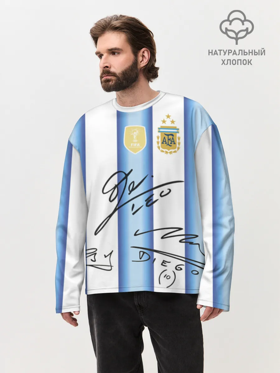 Мужской лонгслив оверсайз хлопок / Аргентина автографы футболистов