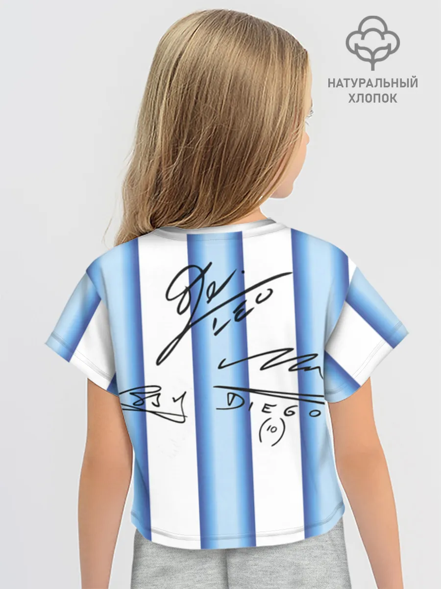 Футболка для девочки укороченная оверсайз хлопок / Аргентина автографы футболистов